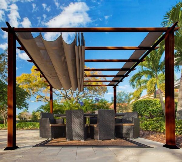 Aluminiowy pawilon ciemny brąz Florida 11x11 ze zintegrowaną markizą 350x350x235 cm