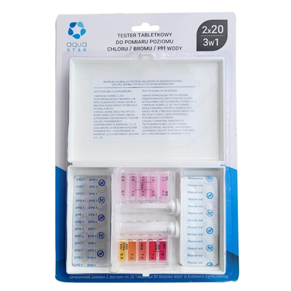 Aqua Star Tester tabletkowy basenowy 3w1 do pomiaru poziomu chloru