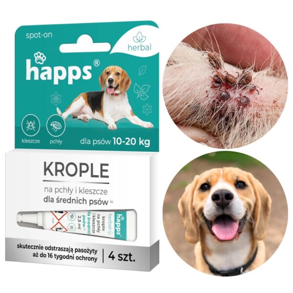 Krople na pchły i kleszcze dla średnich ps&oacute;w 10-20kg - HAPPS