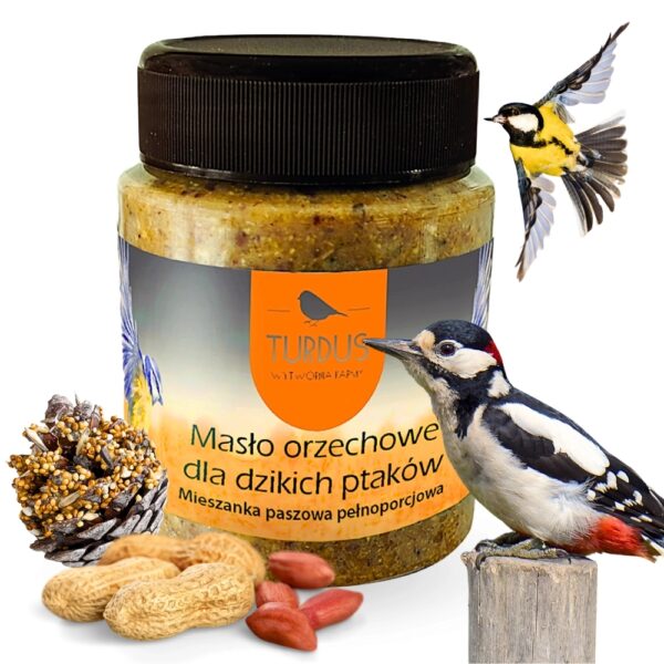 Masło orzechowe w słoiku dla ptak&oacute;w 340g karma z ziarnami i orzechami - TURDUS