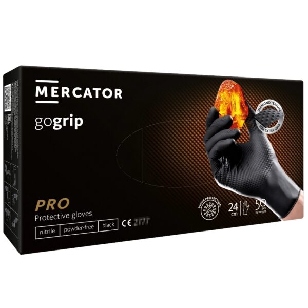 Rękawice GOGRIP nitrylowe CZARNE rozmiar XL 50 sztuk - MERCATOR