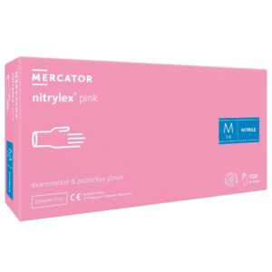 Rękawice ochronne nitrylowe bezpudrowe Nitrylex różowe 100 szt. rozmiar M - MERCATOR