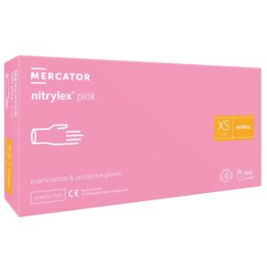 Rękawice ochronne nitrylowe bezpudrowe Nitrylex różowe 100 szt. rozmiar XS - MERCATOR