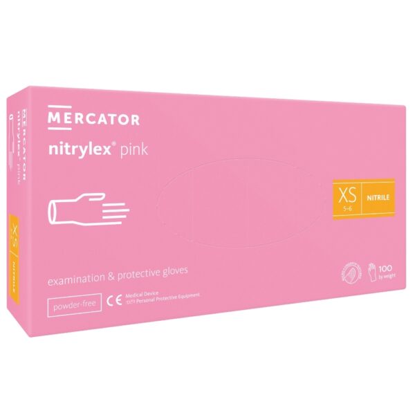 Rękawice ochronne nitrylowe bezpudrowe Nitrylex r&oacute;żowe 100 szt. rozmiar XS - MERCATOR