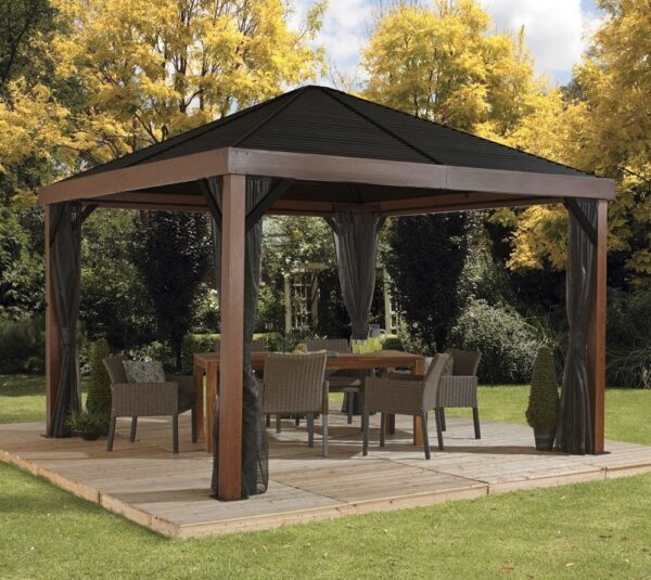 SOJAG Pawilon Aluminiowy Valencia 12x12 z moskitierą imitującą drewno 363x363x310 cm