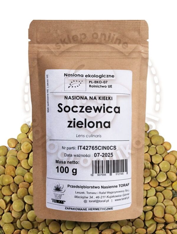 Soczewica Zielona nasiona na kiełki Ekologiczne 100g - TORAF
