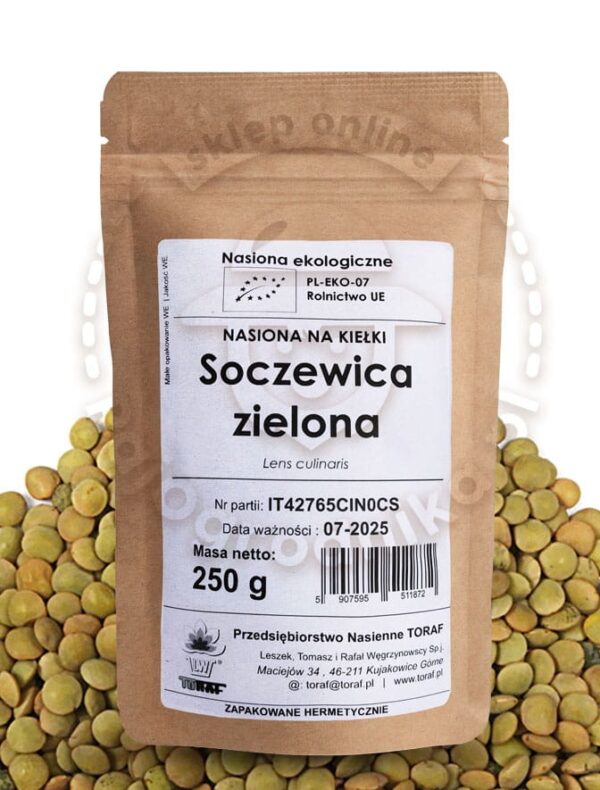 Soczewica Zielona nasiona na kiełki Ekologiczne 250g - TORAF
