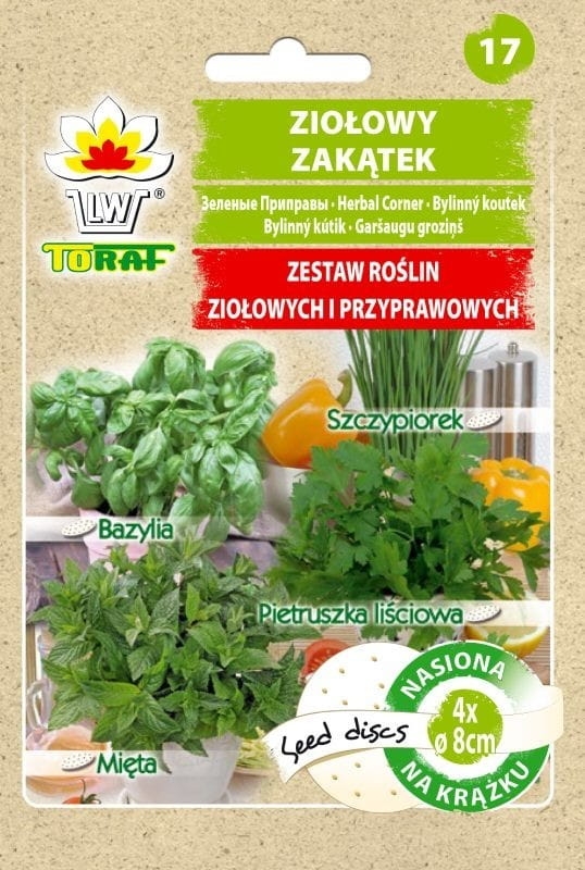 Ziołowy zakątek Bazylia Mięta Szczypiorek Pietruszka naciowa na taśmie 4 krążki - TORAF