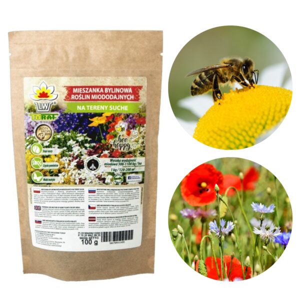 Mieszanka bylinowa roślin miododajnych Łąka kwietna na tereny suche 100g - TORAF